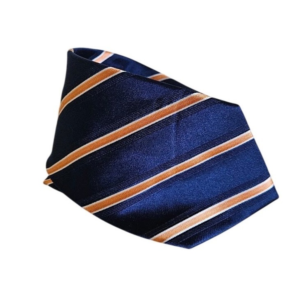 Izod Mens Silk Necktie Navy Blue Orange White Diagonal Striped